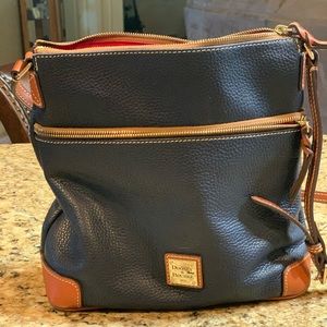 Navy blue Dooney & Bourke Pebble Double Zip Tassel crossbody purse